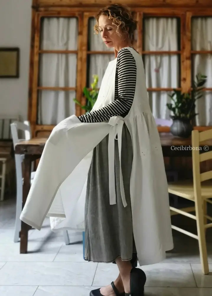 Grembiule per donna da cucina in cotone bianco vintage da materassi (Ref. 02) grembiule donna tessuti antichi