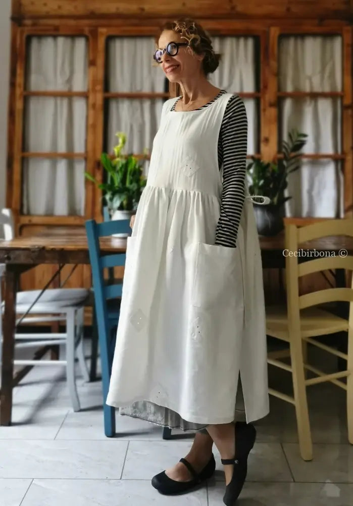 Grembiule per donna da cucina in cotone bianco vintage da materassi (Ref. 02) grembiule donna tessuti antichi