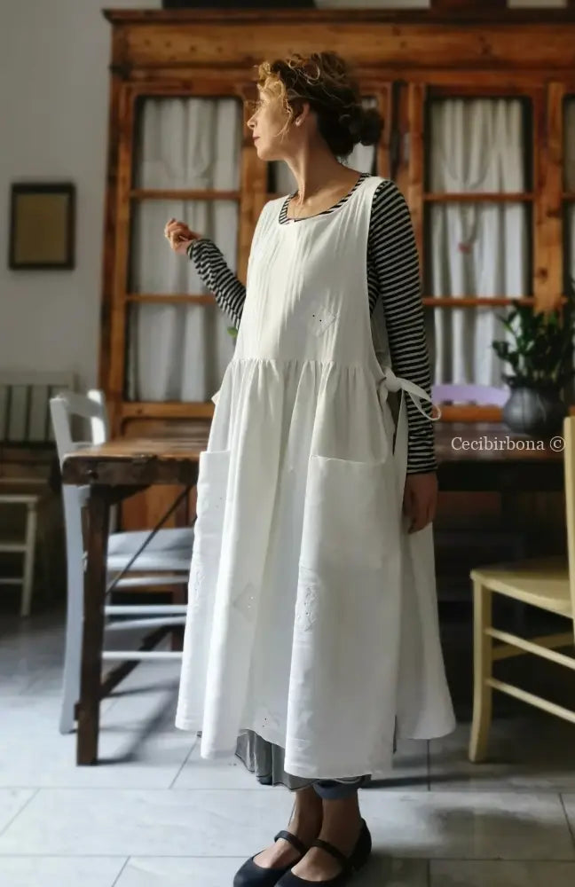 Grembiule per donna da cucina in cotone bianco vintage da materassi (Ref. 02) grembiule donna tessuti antichi