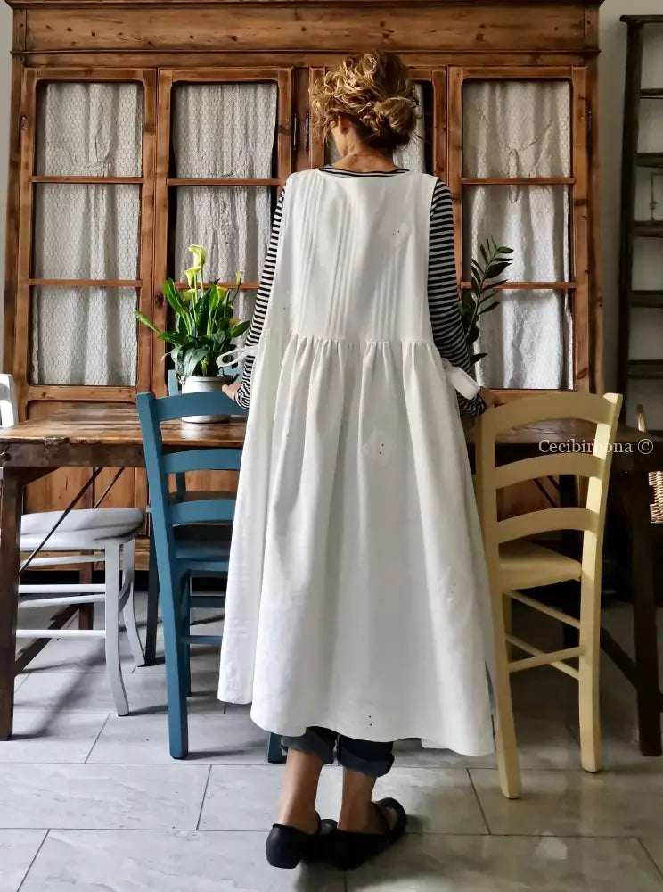 Grembiule per donna da cucina in cotone bianco vintage da materassi (Ref. 02) grembiule donna tessuti antichi