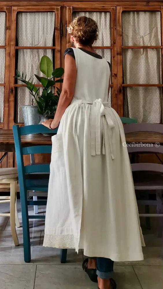 Grembiule per donna da cucina in lino antico con monogramma CC (Ref. 6) grembiule donna tessuti antichi