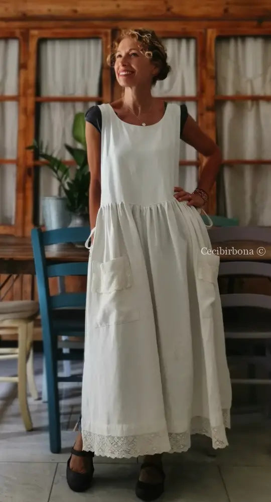 Grembiule per donna da cucina in lino antico con monogramma CC (Ref. 6) grembiule donna tessuti antichi