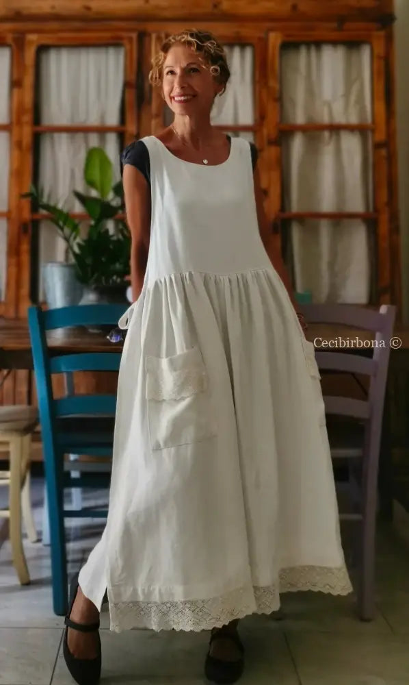 Grembiule per donna da cucina in lino antico con monogramma CC (Ref. 6) grembiule donna tessuti antichi