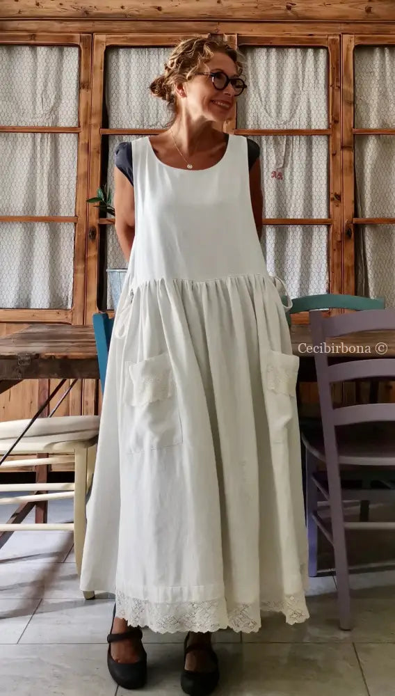 Grembiule per donna da cucina in lino antico con monogramma CC (Ref. 6) grembiule donna tessuti antichi