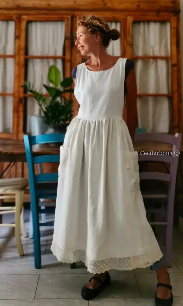 Grembiule per donna da cucina in lino antico con monogramma CC (Ref. 6) grembiule donna tessuti antichi