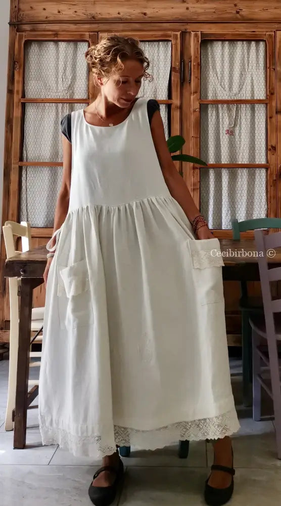 Grembiule per donna da cucina in lino antico con monogramma CC (Ref. 6) grembiule donna tessuti antichi