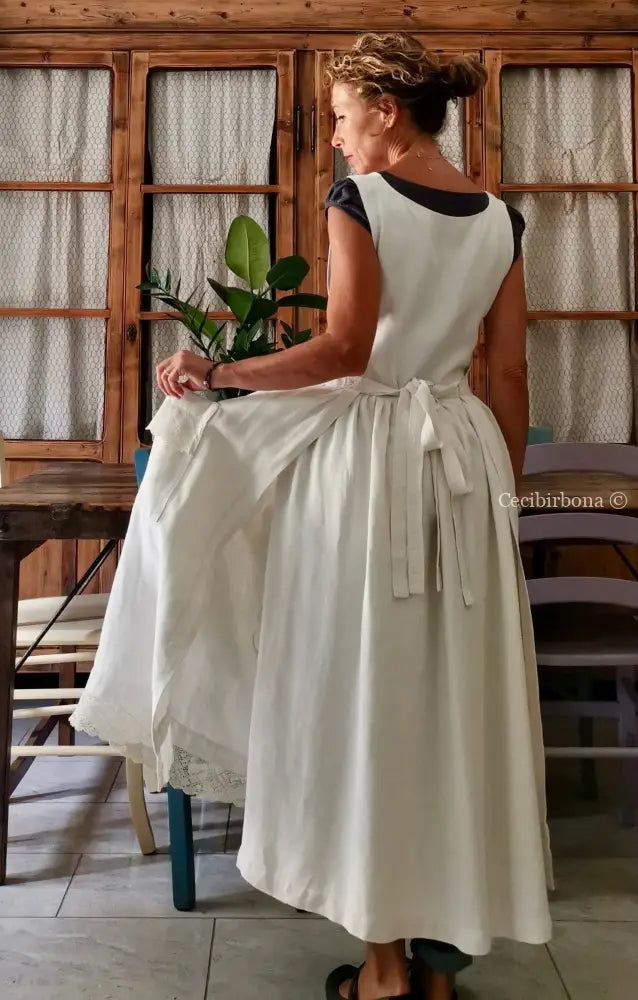 Grembiule per donna da cucina in lino antico con monogramma CC (Ref. 6) grembiule donna tessuti antichi