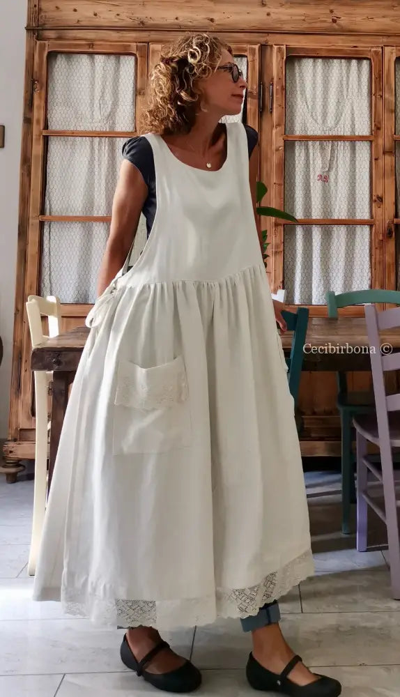 Grembiule per donna da cucina in lino antico con monogramma CC (Ref. 6) grembiule donna tessuti antichi