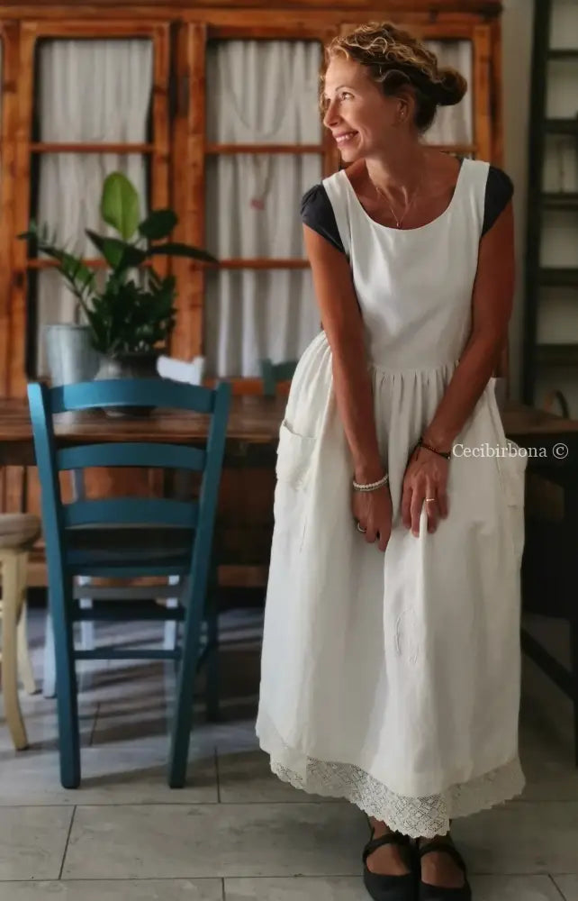 Grembiule per donna da cucina in lino antico con monogramma CC (Ref. 6) grembiule donna tessuti antichi