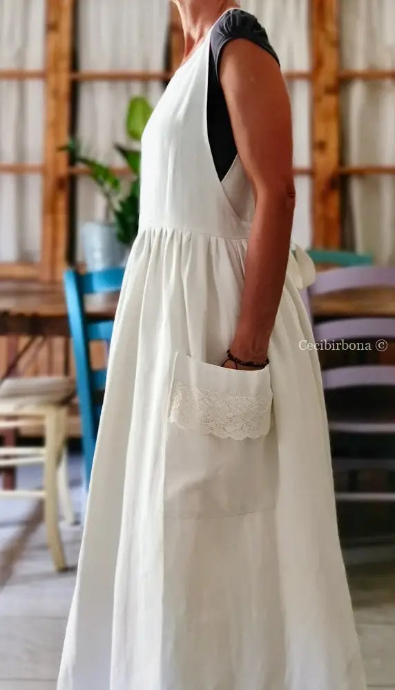 Grembiule per donna da cucina in lino antico con monogramma CC (Ref. 6) grembiule donna tessuti antichi