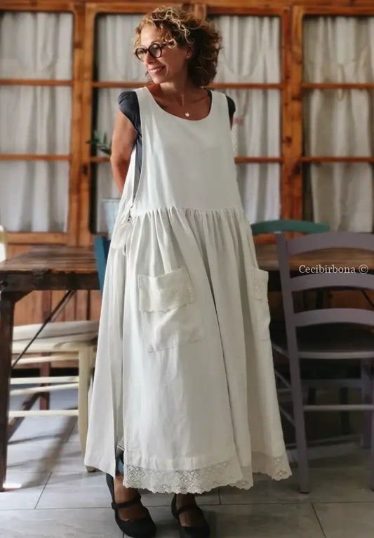 Grembiule per donna da cucina in lino antico con monogramma CC (Ref. 6) grembiule donna tessuti antichi