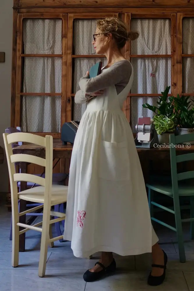 Grembiule per donna da cucina in lino antico con monogramma GN (Ref. 87) grembiule donna tessuti antichi