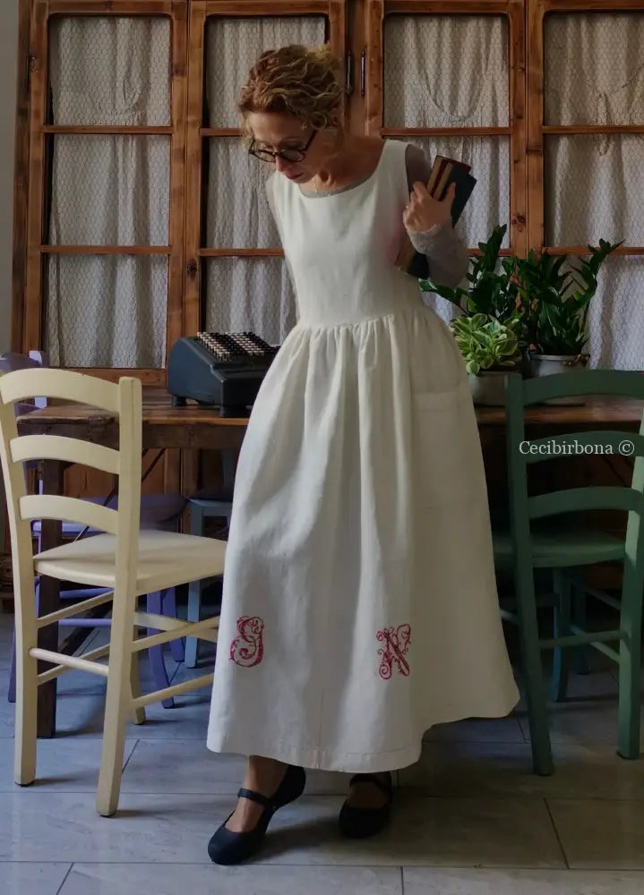 Grembiule per donna da cucina in lino antico con monogramma GN (Ref. 87) grembiule donna tessuti antichi