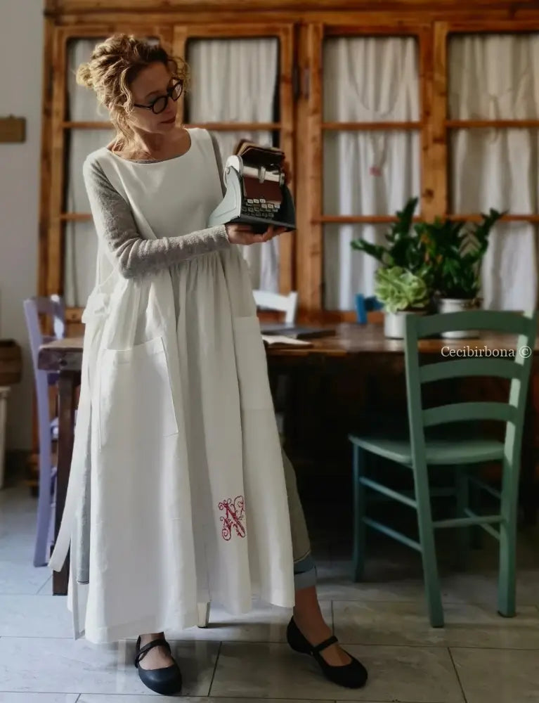 Grembiule per donna da cucina in lino antico con monogramma GN (Ref. 87) grembiule donna tessuti antichi