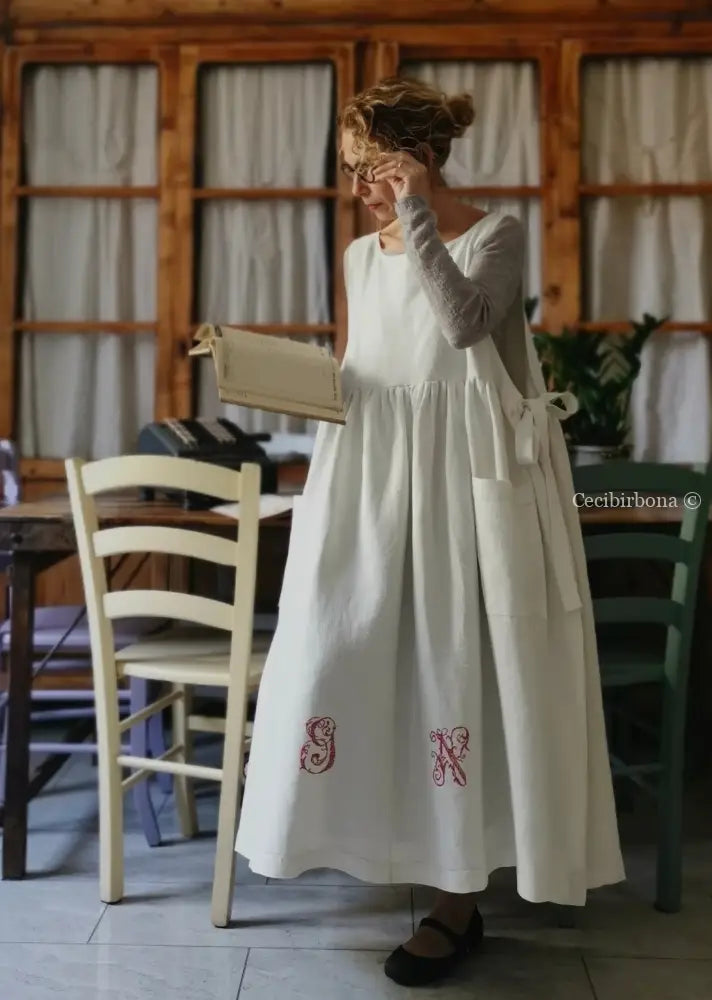 Grembiule per donna da cucina in lino antico con monogramma GN (Ref. 87) grembiule donna tessuti antichi