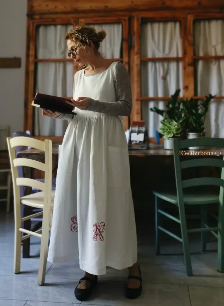 Grembiule per donna da cucina in lino antico con monogramma GN (Ref. 87) grembiule donna tessuti antichi