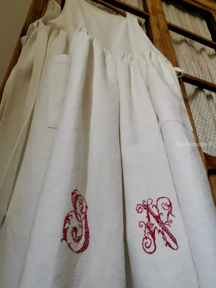 Grembiule per donna da cucina in lino antico con monogramma GN (Ref. 87) grembiule donna tessuti antichi