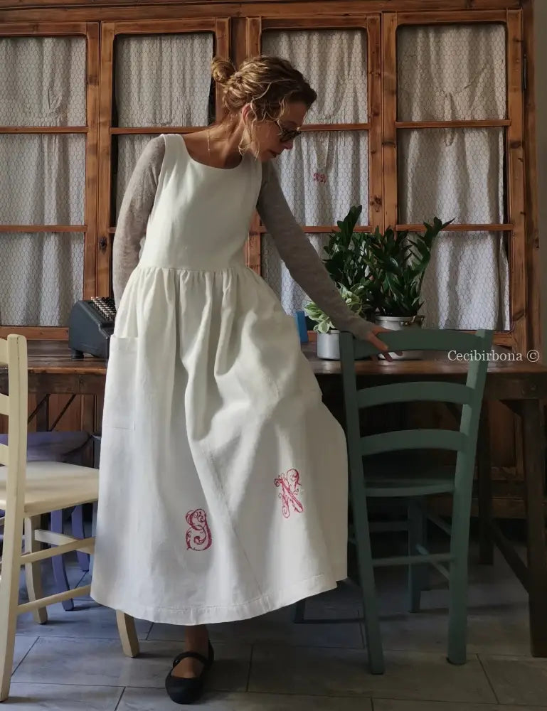 Grembiule per donna da cucina in lino antico con monogramma GN (Ref. 87) grembiule donna tessuti antichi