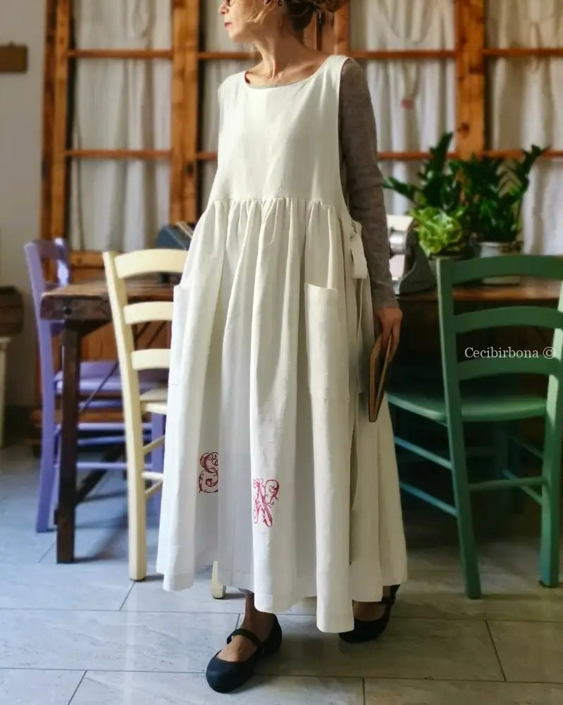 Grembiule per donna da cucina in lino antico con monogramma GN (Ref. 87) grembiule donna tessuti antichi
