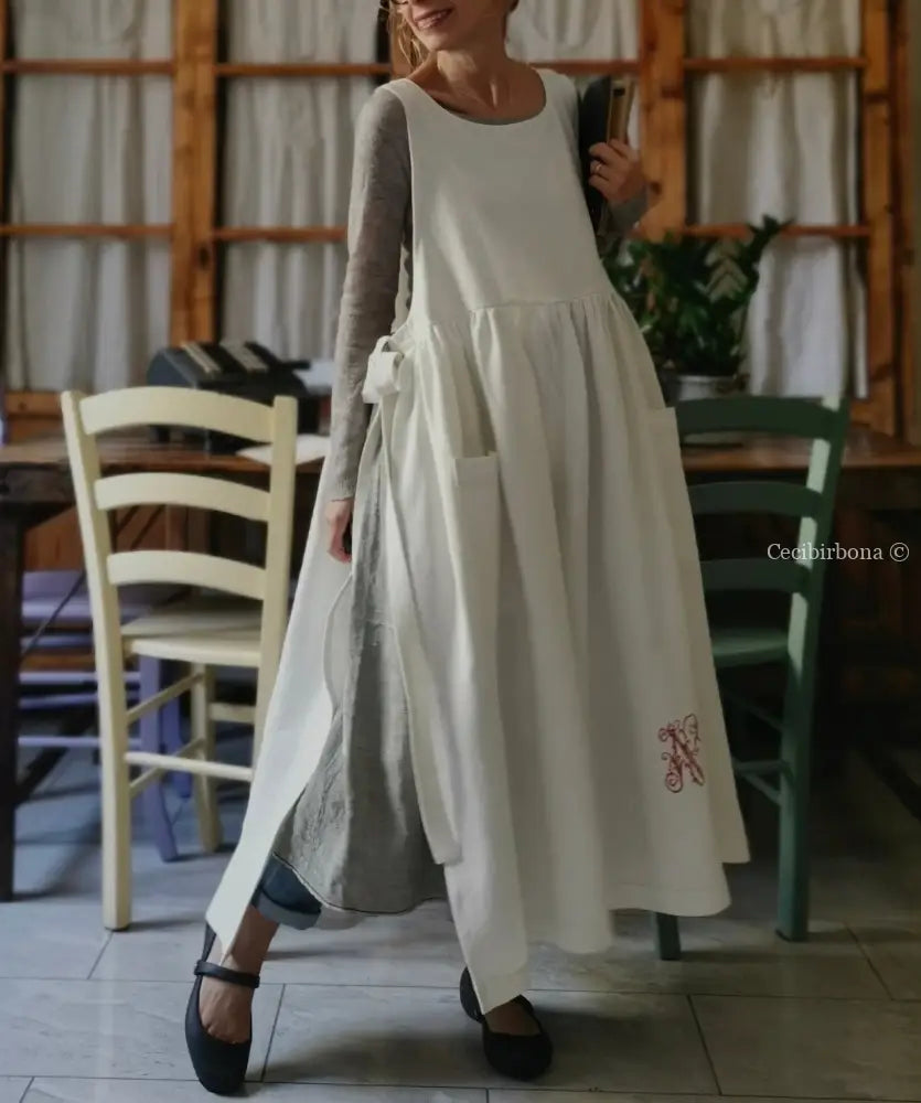 Grembiule per donna da cucina in lino antico con monogramma GN (Ref. 87) grembiule donna tessuti antichi