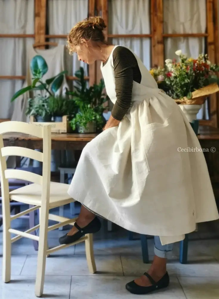 Grembiule per donna da cucina in lino e canapa con monogramma grembiule donna tessuti antichi