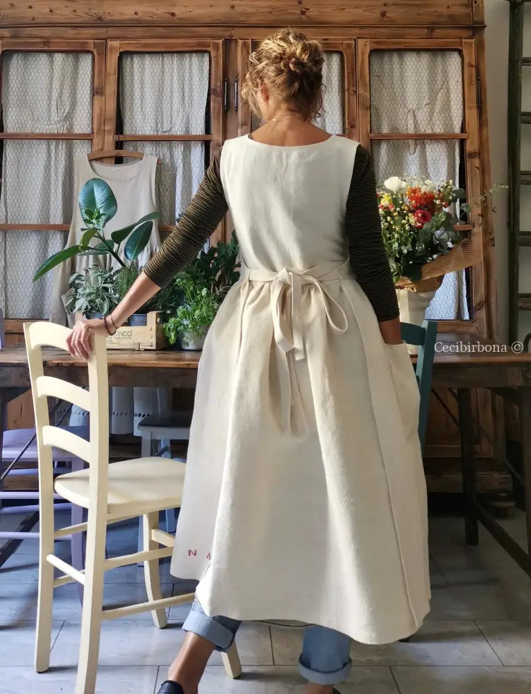 Grembiule per donna da cucina in lino e canapa con monogramma grembiule donna tessuti antichi