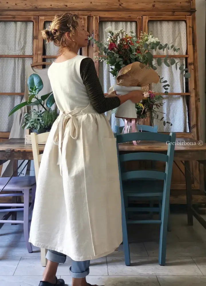 Grembiule per donna da cucina in lino e canapa con monogramma grembiule donna tessuti antichi