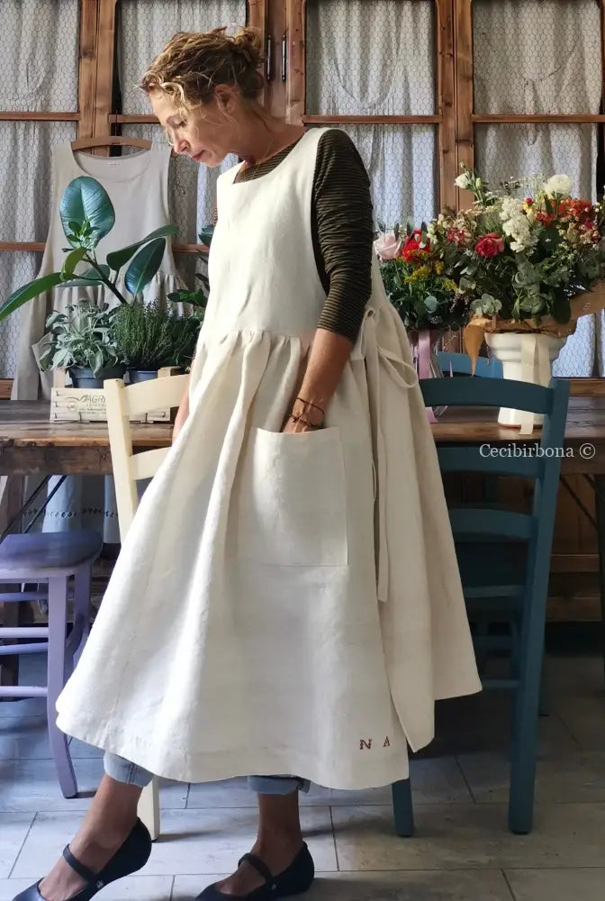 Grembiule per donna da cucina in lino e canapa con monogramma grembiule donna tessuti antichi