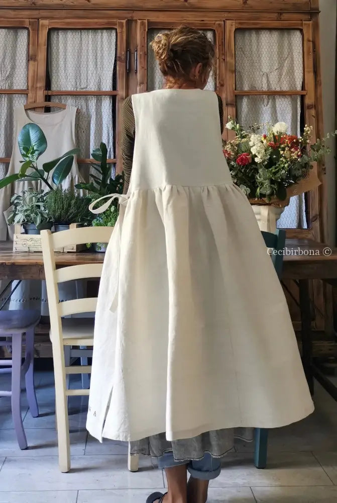 Grembiule per donna da cucina in lino e canapa con monogramma grembiule donna tessuti antichi