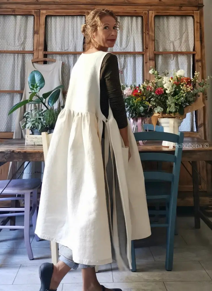 Grembiule per donna da cucina in lino e canapa con monogramma grembiule donna tessuti antichi