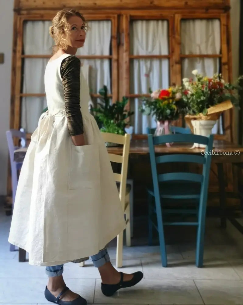Grembiule per donna da cucina in lino e canapa con monogramma grembiule donna tessuti antichi