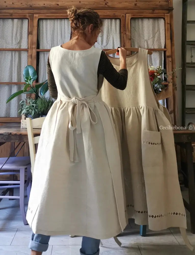 Grembiule per donna da cucina in lino e canapa con monogramma grembiule donna tessuti antichi