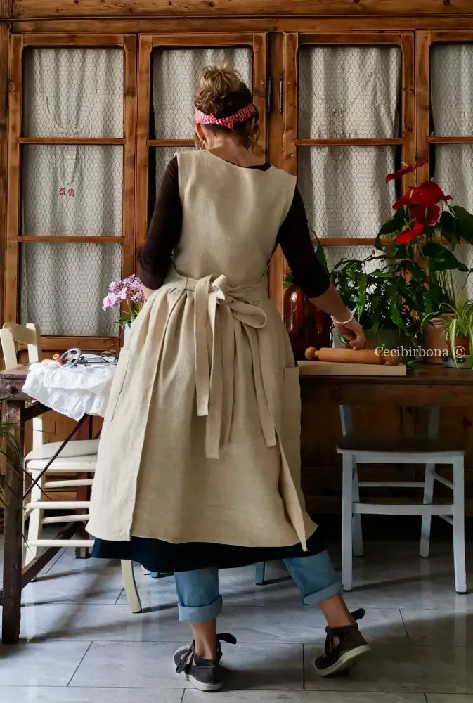 Grembiule per donna da cucina in lino e canapa (Ref. 500) grembiule donna tessuti antichi