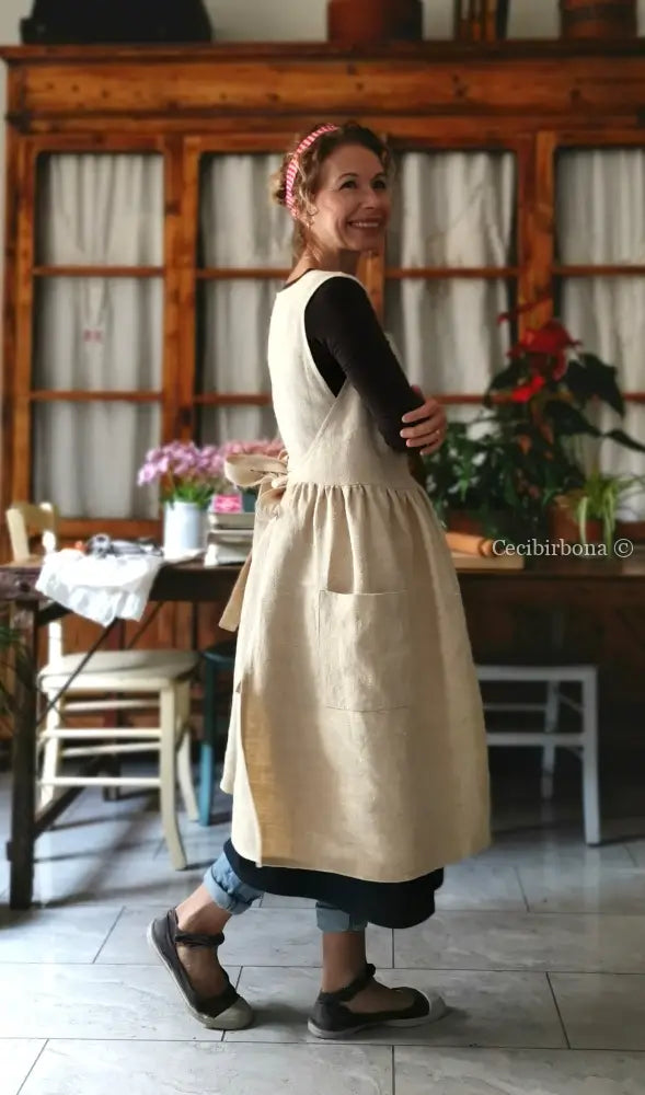 Grembiule per donna da cucina in lino e canapa (Ref. 500) grembiule donna tessuti antichi