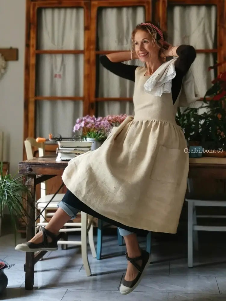 Grembiule per donna da cucina in lino e canapa (Ref. 500) grembiule donna tessuti antichi