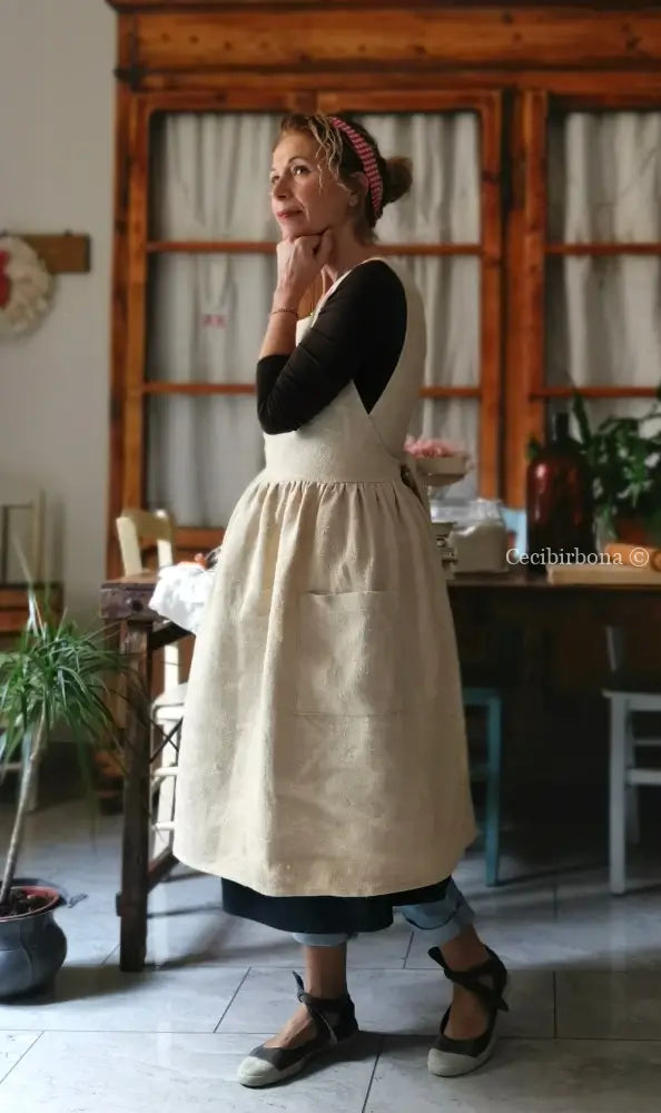 Grembiule per donna da cucina in lino e canapa (Ref. 500) grembiule donna tessuti antichi