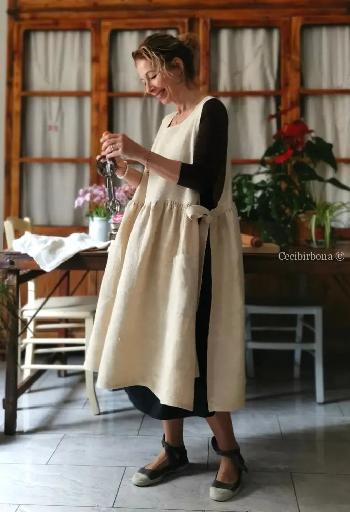 Grembiule per donna da cucina in lino e canapa (Ref. 500) grembiule donna tessuti antichi
