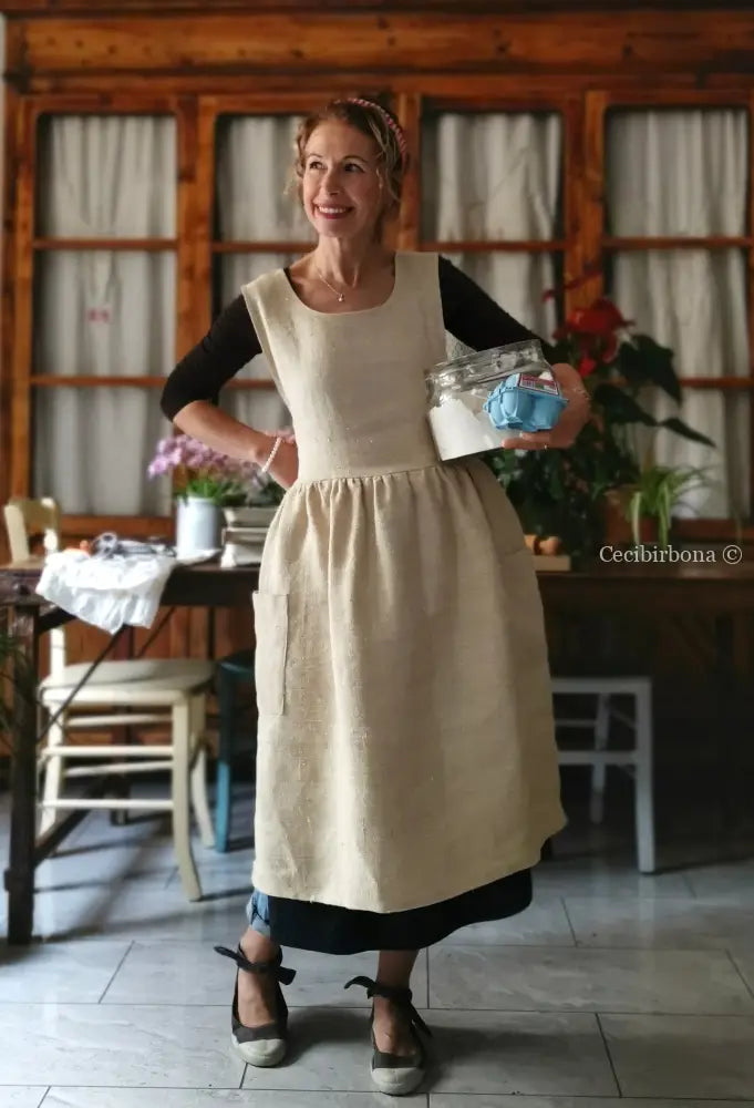 Grembiule per donna da cucina in lino e canapa (Ref. 500) grembiule donna tessuti antichi