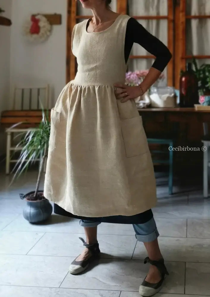 Grembiule per donna da cucina in lino e canapa (Ref. 500) grembiule donna tessuti antichi