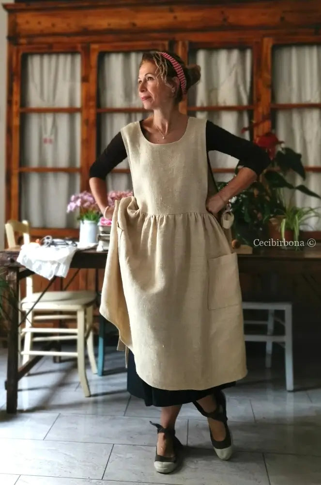 Grembiule per donna da cucina in lino e canapa (Ref. 500) grembiule donna tessuti antichi