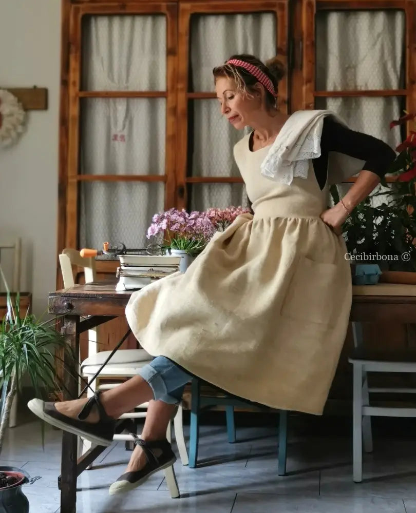 Grembiule per donna da cucina in lino e canapa (Ref. 500) grembiule donna tessuti antichi