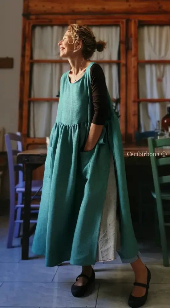 Grembiule per donna da in lino verde (Ref. 86) grembiule donna tessuti moderni