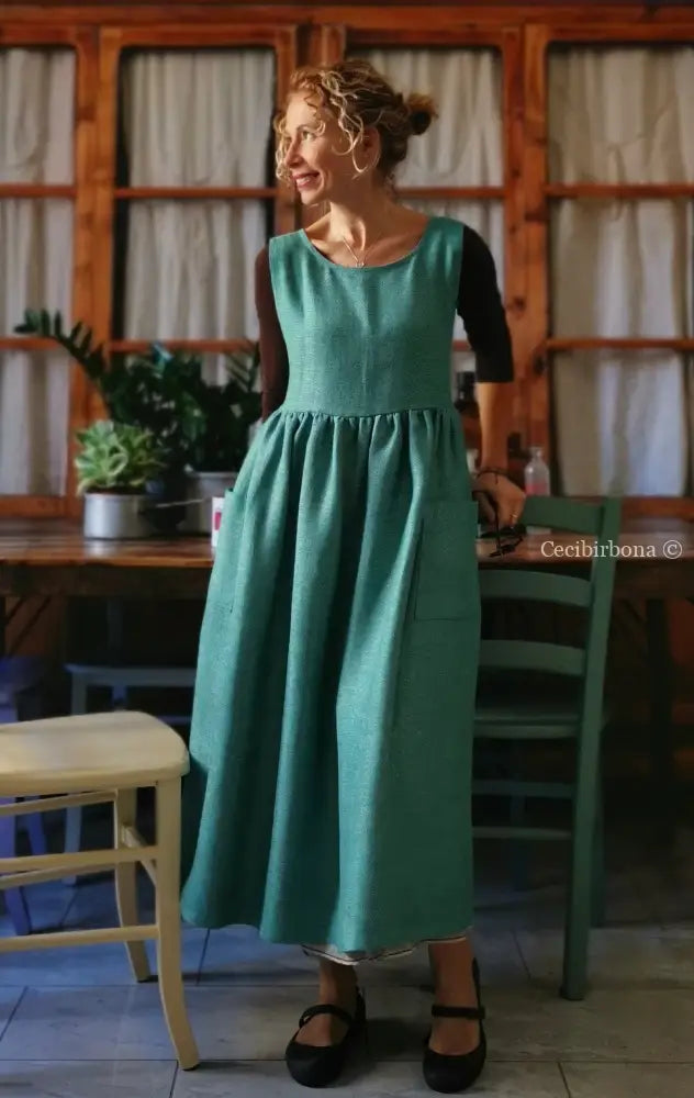 Grembiule per donna da in lino verde (Ref. 86) grembiule donna tessuti moderni