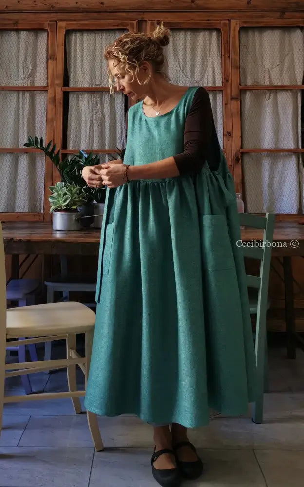 Grembiule per donna da in lino verde (Ref. 86) grembiule donna tessuti moderni