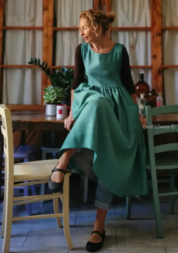 Grembiule per donna da in lino verde (Ref. 86) grembiule donna tessuti moderni