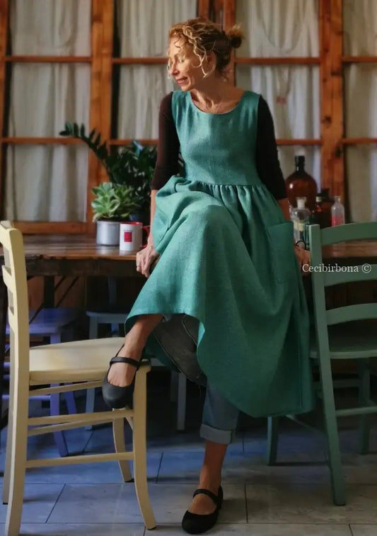 Grembiule per donna da in lino verde (Ref. 86) grembiule donna tessuti moderni