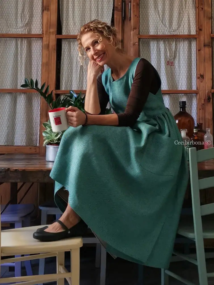 Grembiule per donna da in lino verde (Ref. 86) grembiule donna tessuti moderni