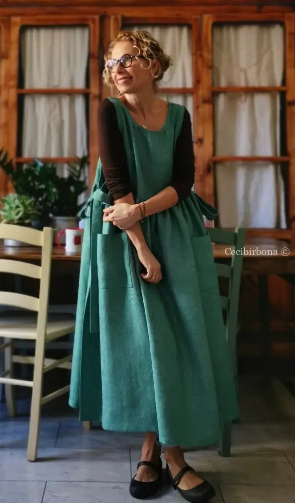 Grembiule per donna da in lino verde (Ref. 86) grembiule donna tessuti moderni