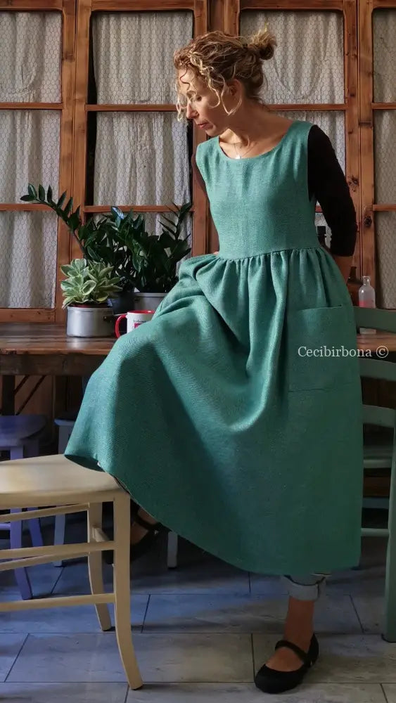 Grembiule per donna da in lino verde (Ref. 86) grembiule donna tessuti moderni