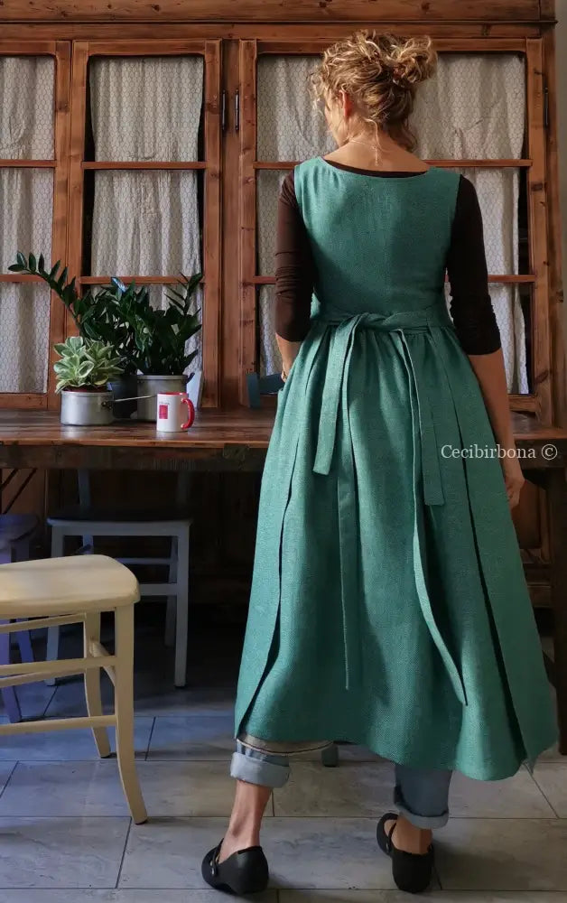 Grembiule per donna da in lino verde (Ref. 86) grembiule donna tessuti moderni
